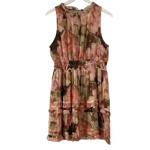 Nicole Miller pink floral smocked waist floral chiffon dress XL